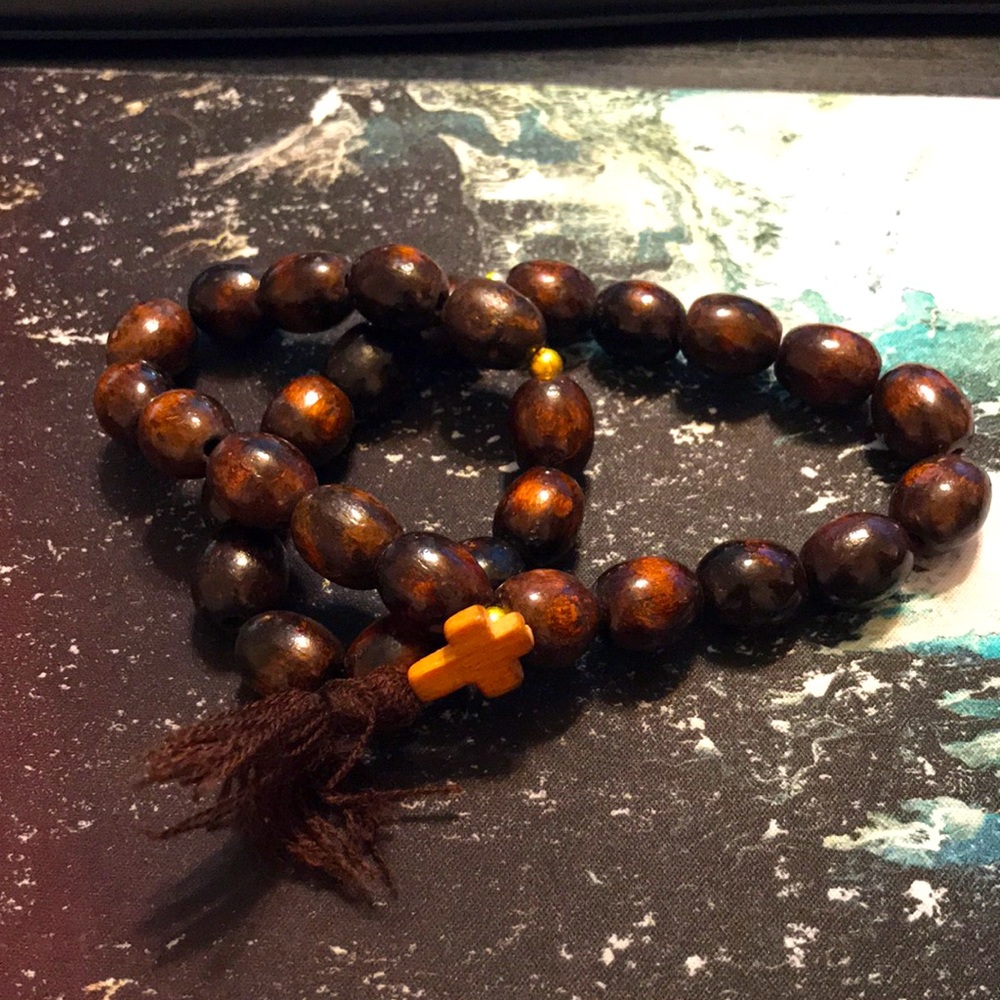Wood beads with wood cross. Large beads